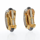 David Webb Platinum & 18K Yellow Gold Black Enamel Diamond Hoop Earrings - The Back Vault