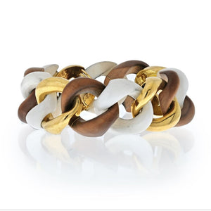 Seaman Schepps 18K Yellow Gold Wood, White Ceramic And Gold Link Bracelet