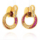 David Webb Platinum & 18K Yellow Gold Diamond, Ruby Door Knocker Clip Earrings - The Back Vault