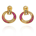 David Webb Platinum & 18K Yellow Gold Diamond, Ruby Door Knocker Clip Earrings - The Back Vault