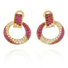 David Webb Platinum & 18K Yellow Gold Diamond, Ruby Door Knocker Clip Earrings - The Back Vault