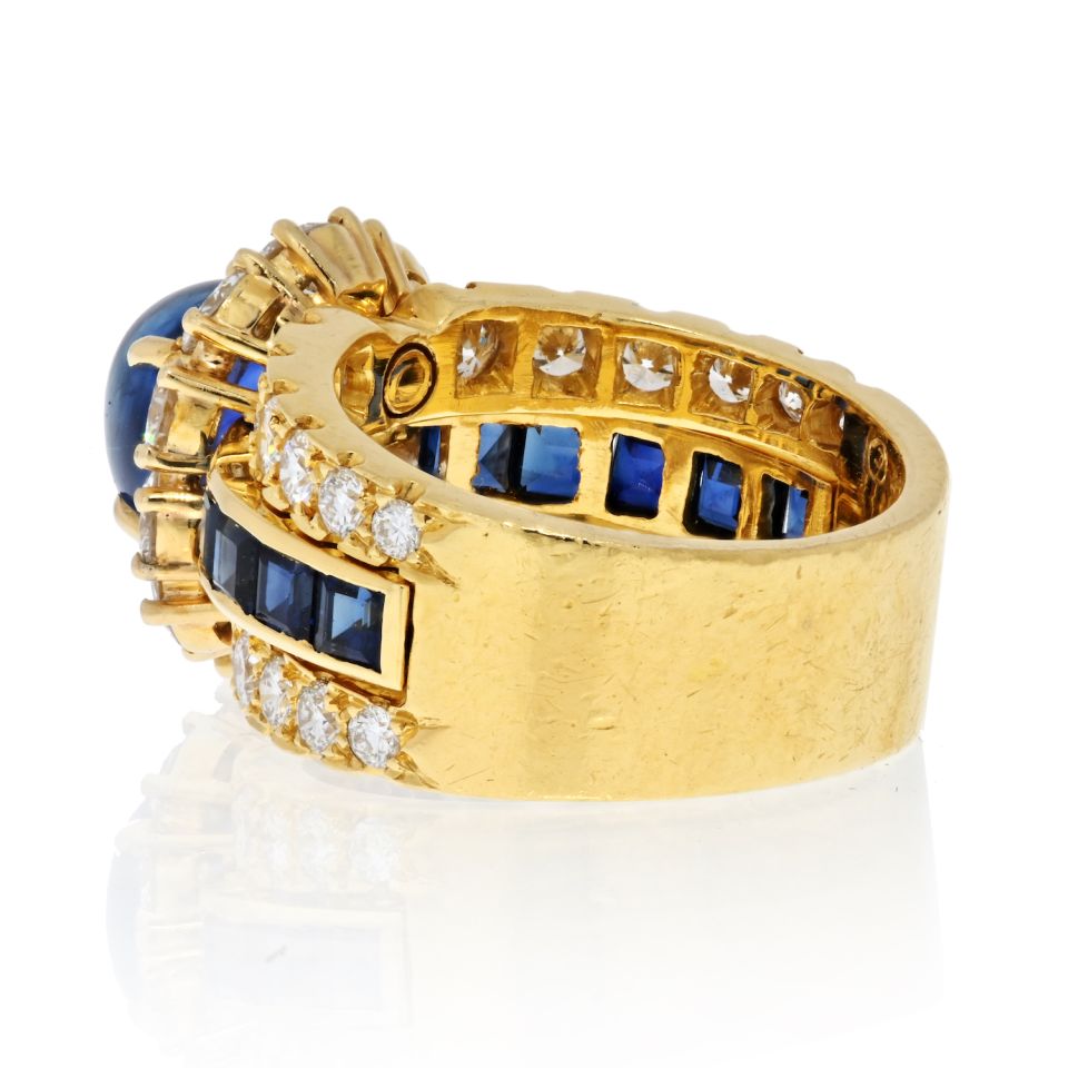 Van Cleef & Arpels 18K Yellow Gold Cabochon Blue Sapphire And Diamond Ring - The Back Vault