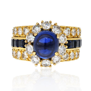 Van Cleef & Arpels 18K Yellow Gold Cabochon Blue Sapphire And Diamond Ring