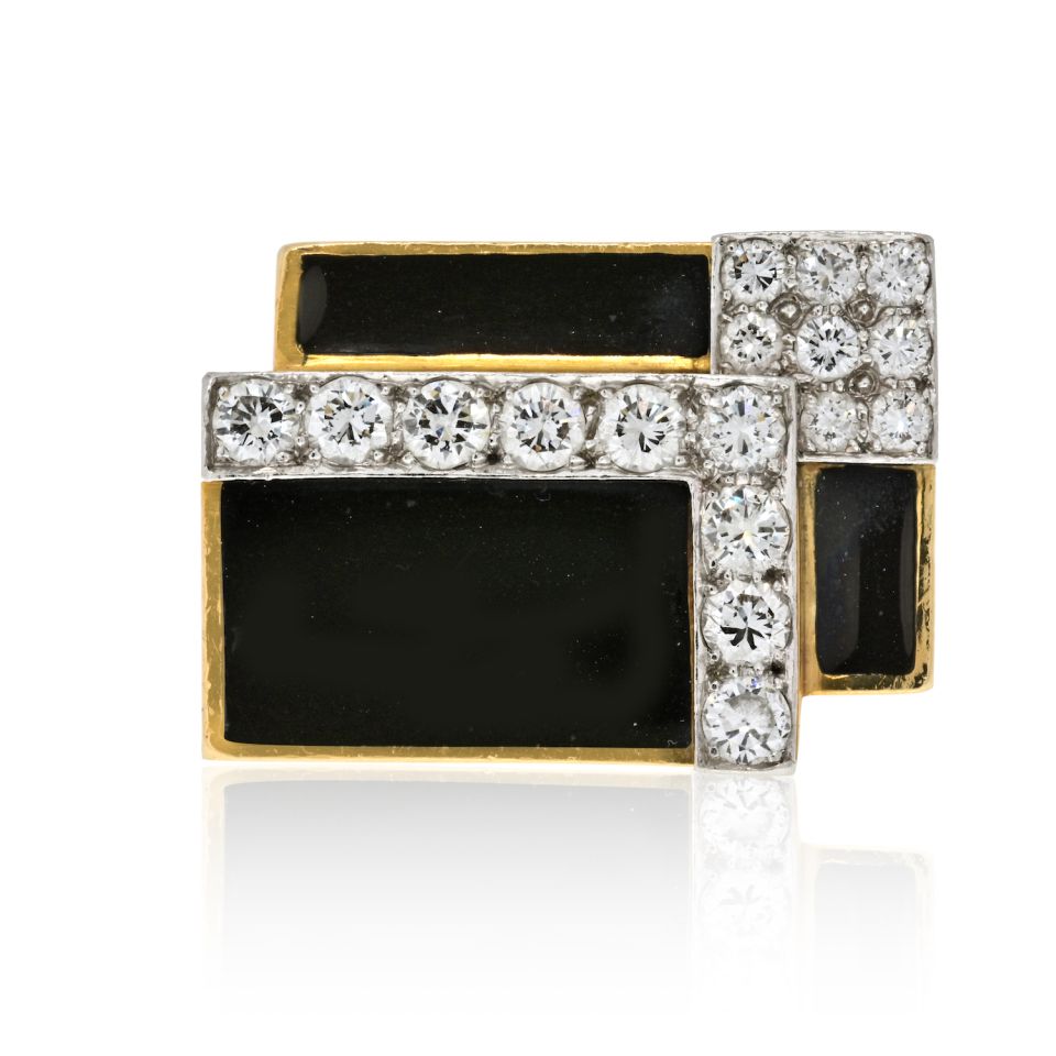 David Webb Black Enamel And Diamond Articulated Ring - The Back Vault