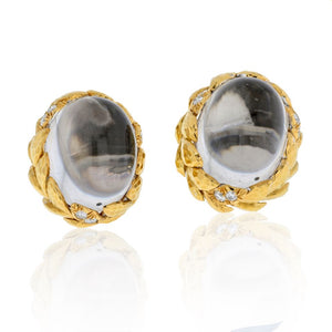 David Webb Platinum & 18K Yellow Gold Domed Rock Crystal Diamond Earrings