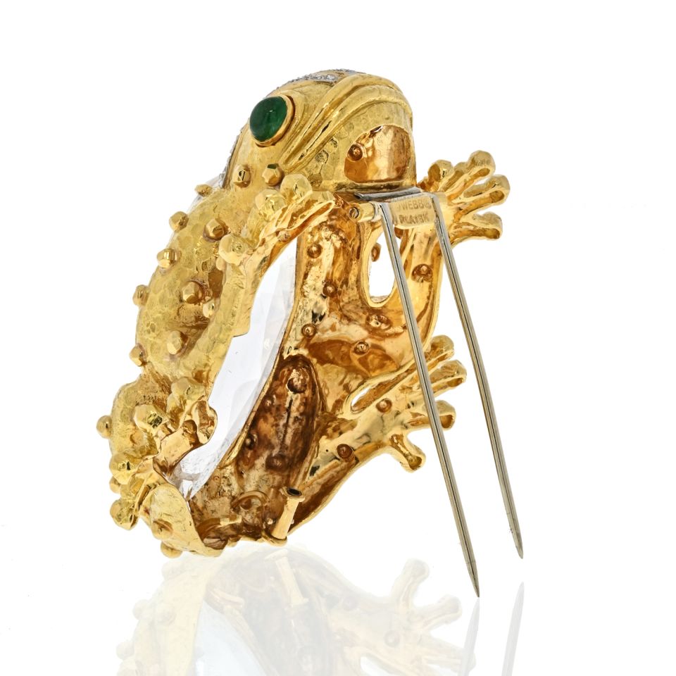 David Webb Platinum & 18K Yellow Gold Rock Crystal Diamond Frog Brooch - The Back Vault