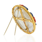 18K Yellow Gold Mother Of Pearl, Chalcedony And Coral Round Brooch - The Back Vault