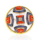 18K Yellow Gold Mother Of Pearl, Chalcedony And Coral Round Brooch - The Back Vault