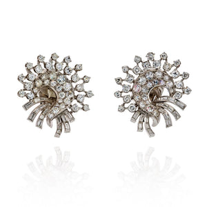 Van Cleef & Arpels Platinum 1940's Diamond Fan Vintage Earrings