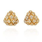 18K Yellow Gold Pyramid Pave Diamond Set Clip Earrings - The Back Vault