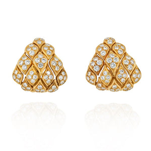 18K Yellow Gold Pyramid Pave Diamond Set Clip Earrings