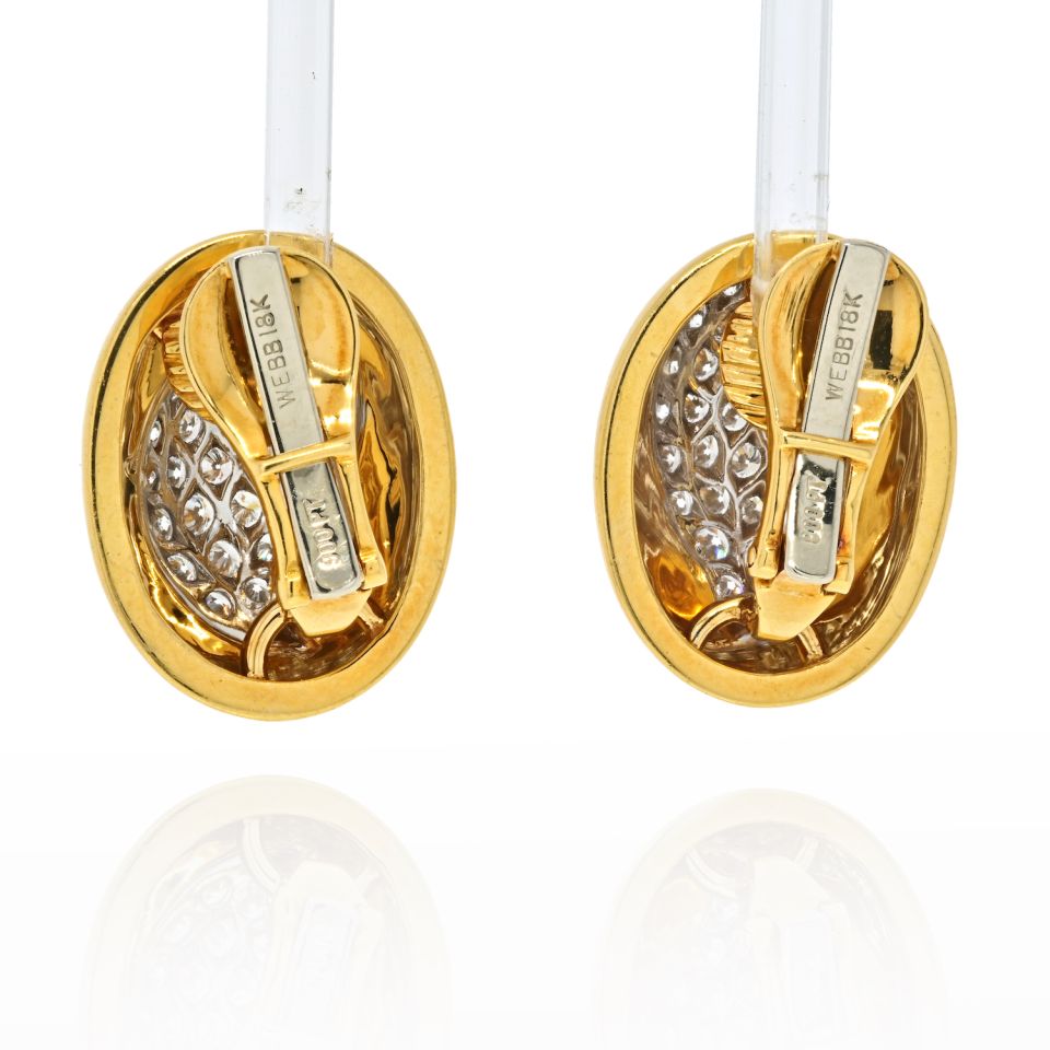 David Webb Platinum & 18K Yellow Gold Oval Bombe Pave Diamond Earrings - The Back Vault