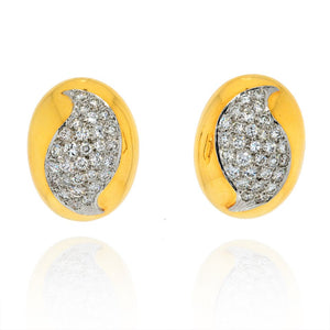 David Webb Platinum & 18K Yellow Gold Oval Bombe Pave Diamond Earrings