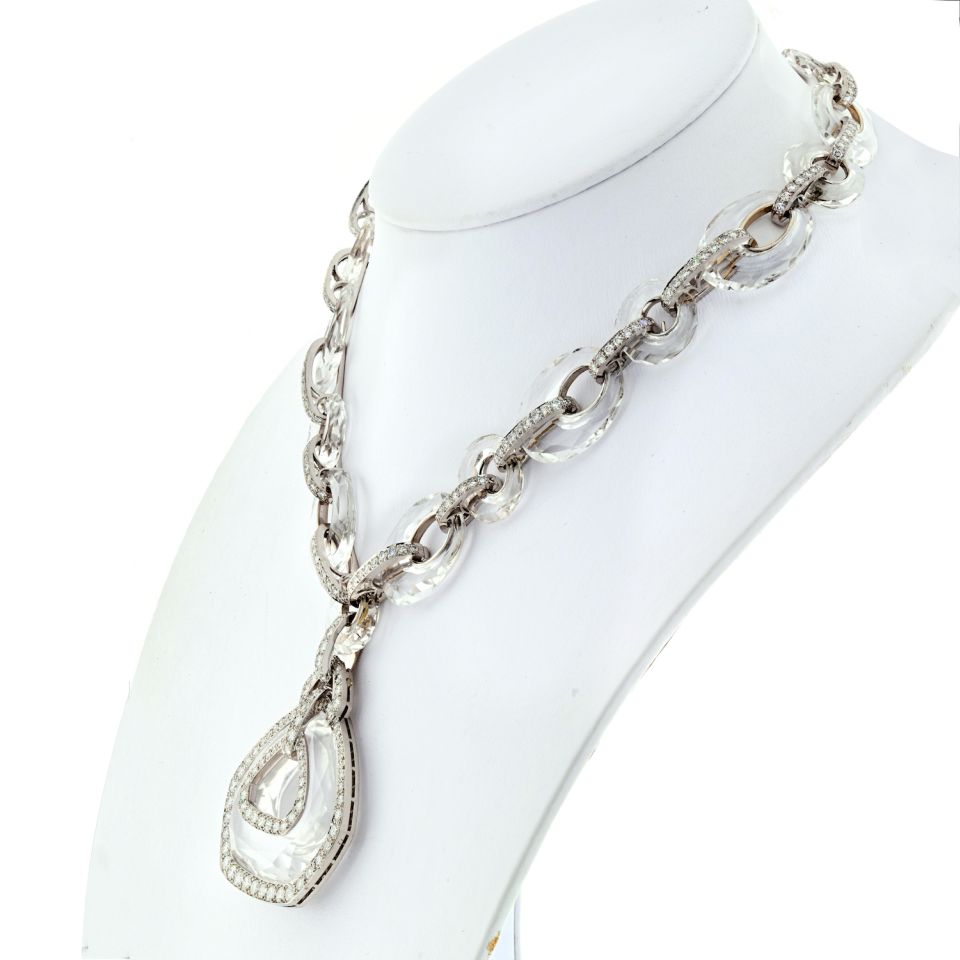 David Webb Platinum & 18K White Gold Carved Rock Crystal Diamond Necklace - The Back Vault