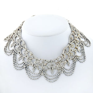 18K White Gold 60 Carat Cleopatra Diamond Bib Necklace