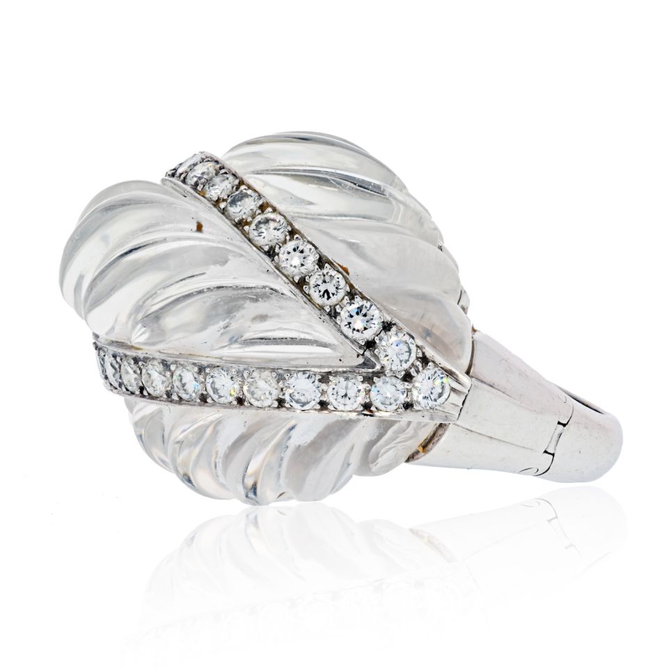 David Webb Platinum & 18K White Gold Rock Crystal Diamond Arch Ring - The Back Vault