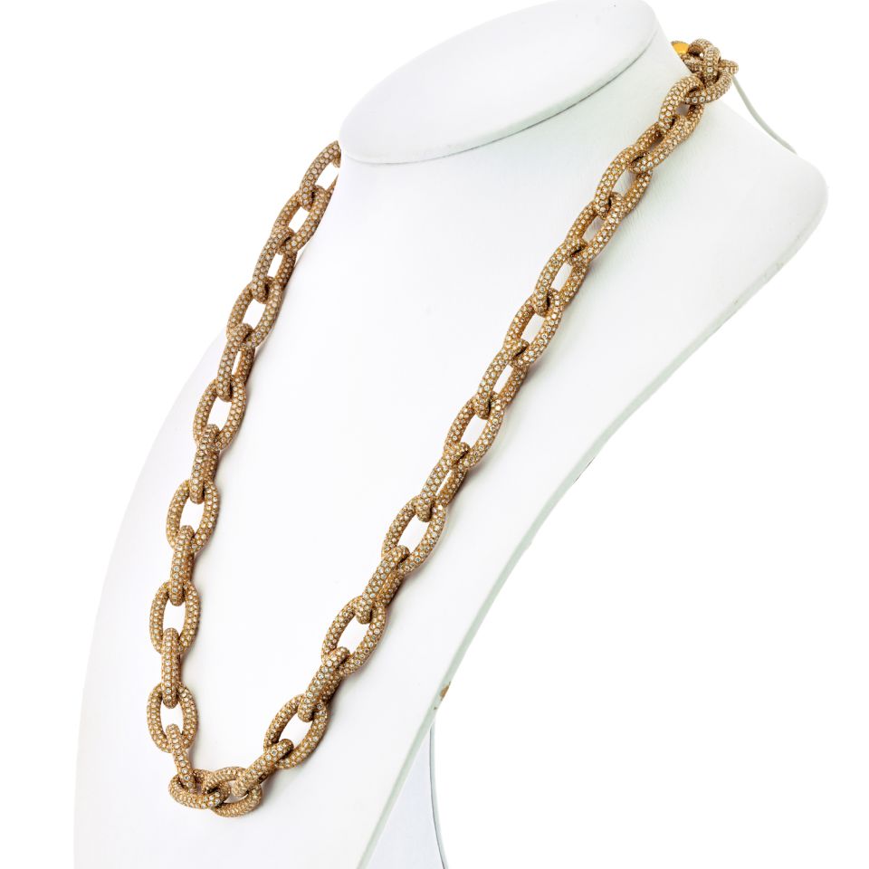 18K Yellow Gold 85 Carat Oval Diamond Link Chain Necklace - The Back Vault