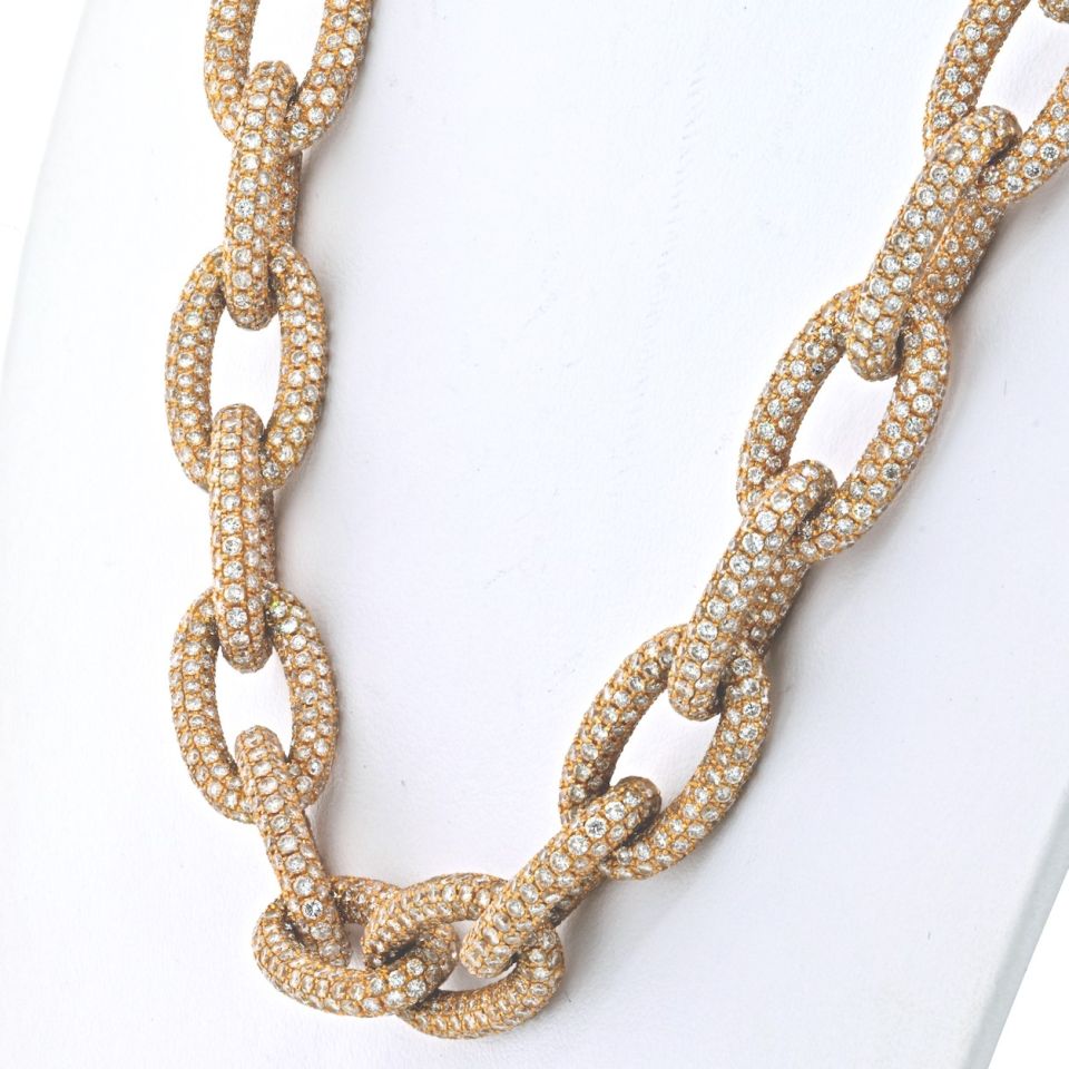 18K Yellow Gold 85 Carat Oval Diamond Link Chain Necklace - The Back Vault