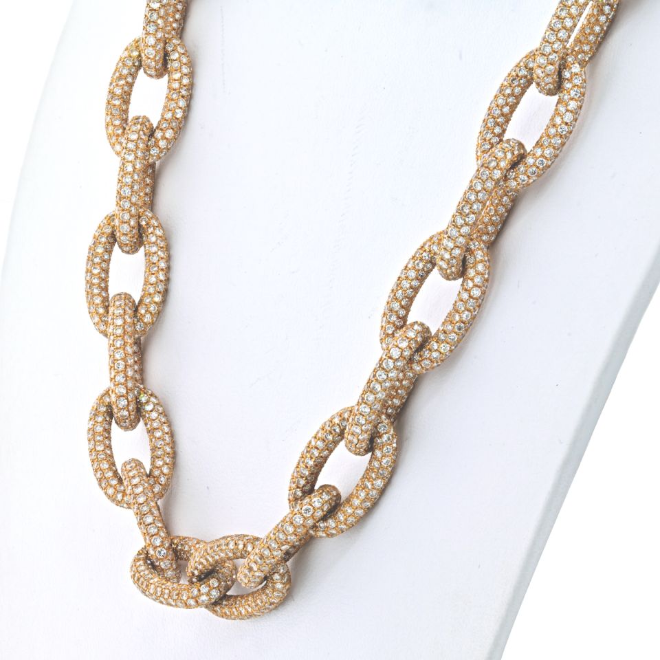 18K Yellow Gold 85 Carat Oval Diamond Link Chain Necklace - The Back Vault