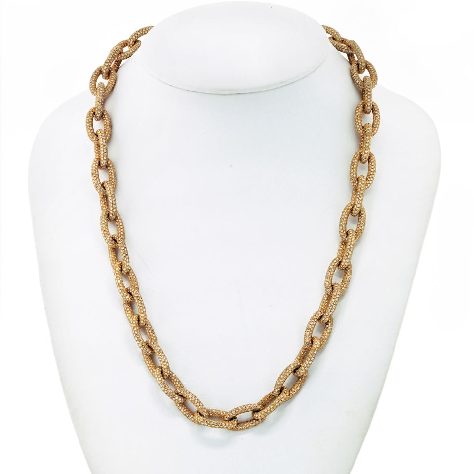 18K Yellow Gold 85 Carat Oval Diamond Link Chain Necklace - The Back Vault