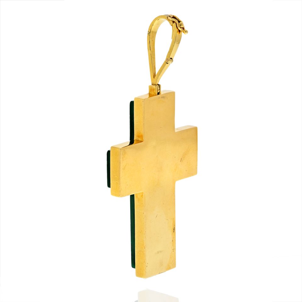 Tiffany & Co. 18K Yellow Gold 1970's Malachite Cross Pendant - The Back Vault