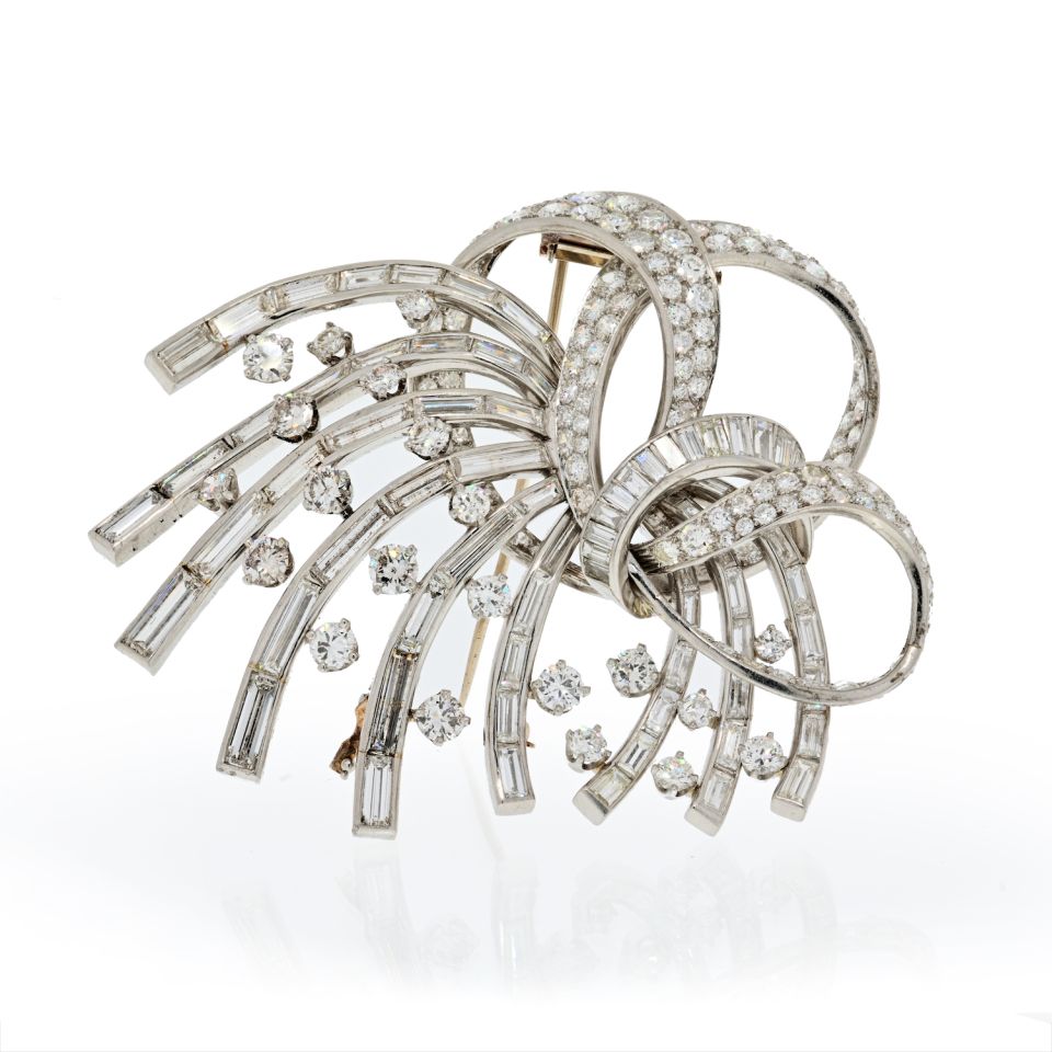 Platinum 35 Carats Diamond Spray 1950's Brooch - The Back Vault