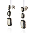 7 Carats Emerald Cut Diamond And Black Enamel Drop Earrings - The Back Vault