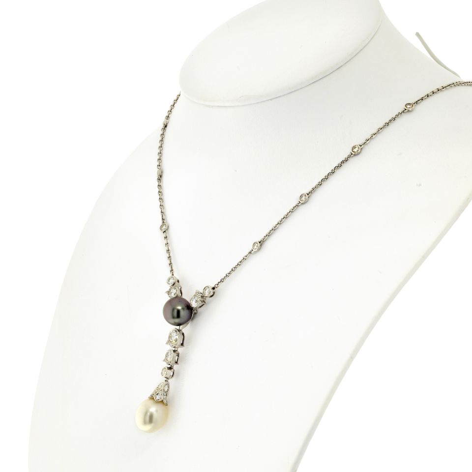 Cartier 18K White Gold Pearl And Diamond Drop Pendant Necklace - The Back Vault