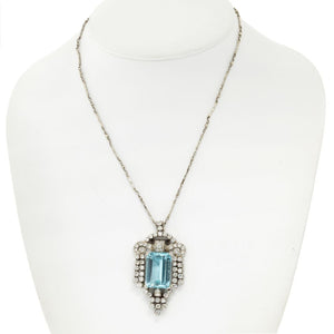 Platinum 1940's 25 Carat Aquamarine In A Diamond Frame Pendant