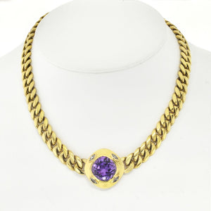 Bvlgari 18K Yellow Gold Amethyst Cushion Cut Curb-Link Chain Necklace