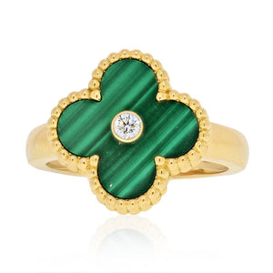 Van Cleef & Arpels Alhambra 18K Yellow Gold Alhambra Malachite Diamond Ring