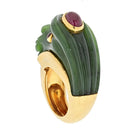 David Webb 18K Yellow Gold Nephrite, Ruby Lion Ring - The Back Vault