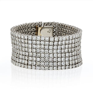 Platinum 55 Carat Diamond Carpet Multi Row Bracelet