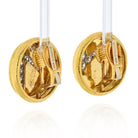 David Webb Platinum & 18K Yellow Gold Round Disks With Diamond Blot Lightning Earrings - The Back Vault