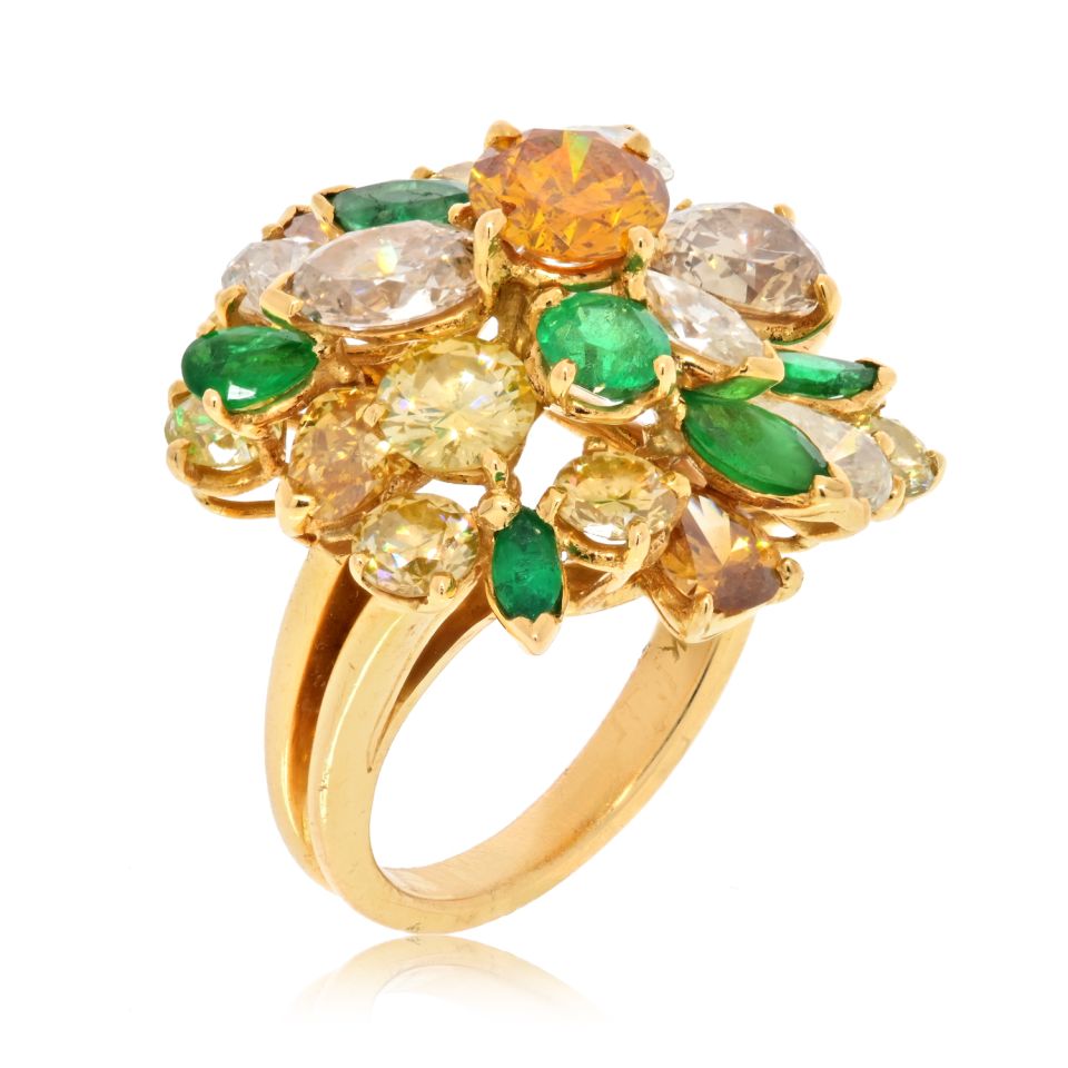 18K Yellow Gold Tutti Frutti Diamond And Color Stones Ring - The Back Vault