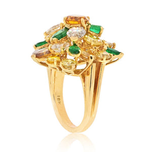 18K Yellow Gold Tutti Frutti Diamond And Color Stones Ring