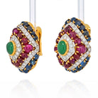 David Webb Platinum & 18K Yellow Gold 1980's Color Gemstone Red, Green And Blue Diamond Earrings - The Back Vault