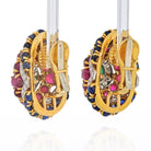 David Webb Platinum & 18K Yellow Gold 1980's Color Gemstone Red, Green And Blue Diamond Earrings - The Back Vault