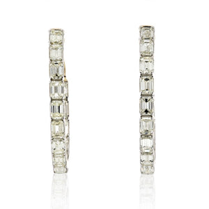 14K Yellow Gold 1 Inch Emerald Cut 5.25cts Hoop Earrings