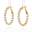 14K Yellow Gold Emerald Cut Diamond Hoop Earrings - The Back Vault