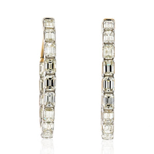 14K Yellow Gold Emerald Cut Diamond Hoop Earrings