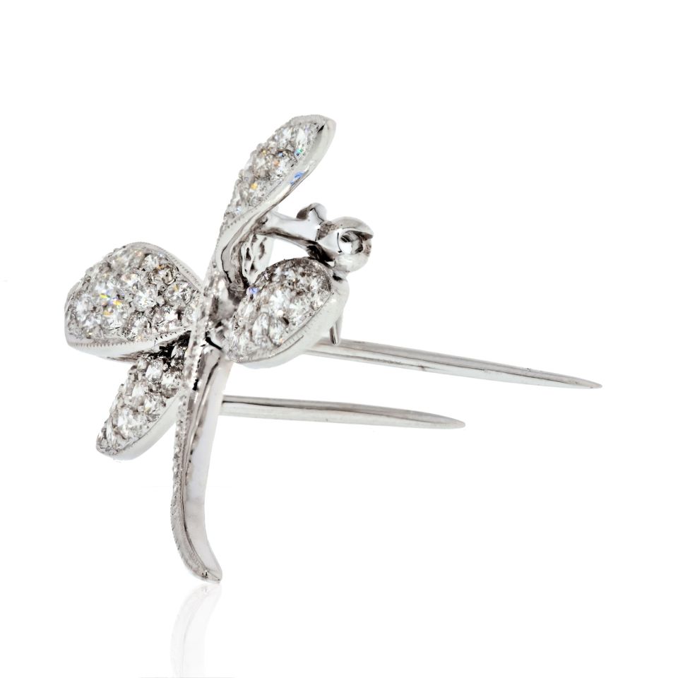 18K White Gold 2.50cts Diamond Dragonfly Brooch - The Back Vault