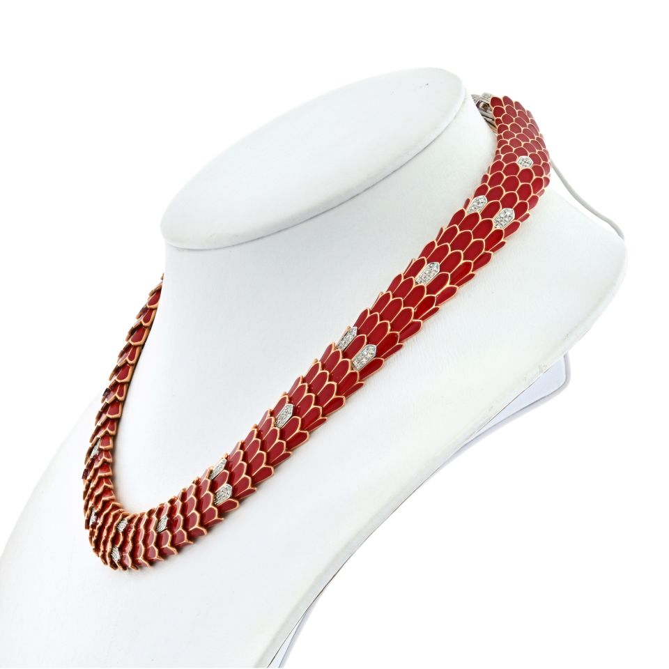 Roberto Coin 18K Rose Gold Red Enamel Diamond Necklace - The Back Vault