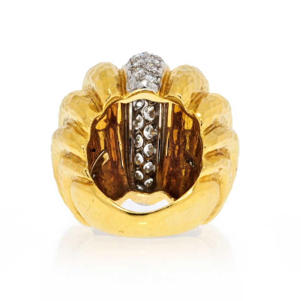 David Webb Platinum & 18K Yellow Gold Large Dome Hammered Statement Ring - The Back Vault