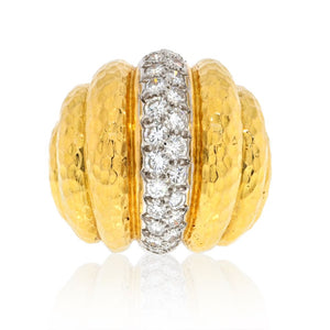 David Webb Platinum & 18K Yellow Gold Fluted Diamond Statement Ring