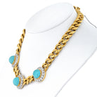 18K Yellow Gold Three Station Turquoise And Diamond Necklace - The Back Vault