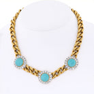 18K Yellow Gold Three Station Turquoise And Diamond Necklace - The Back Vault