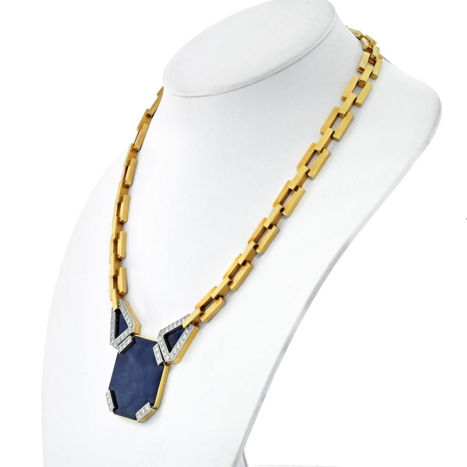 David Webb Platinum & 18K Yellow Gold Onyx Octagon Open Link Chain Necklace - The Back Vault