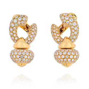 Bvlgari 18K Yellow Gold Diamond Chandra Pave Heart Earrings