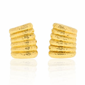 David Webb 18K Yellow Gold Fluted Ribbed 1970's Clip Earrings